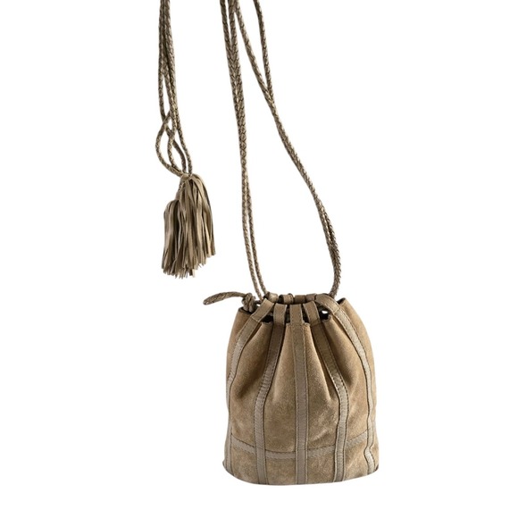Bottega Veneta Suede Bucket Bag‎ Beige Neutral Intrecciato Small Vintage - Picture 9 of 13